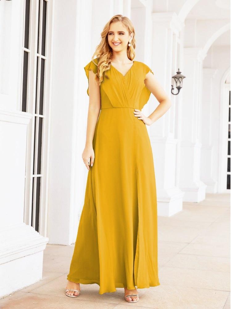 Women's Bridesmaid Dresses Chiffon Cape Formal Evening Party Prom Dress Open Back Gowns for Wedding Guests SEA28058