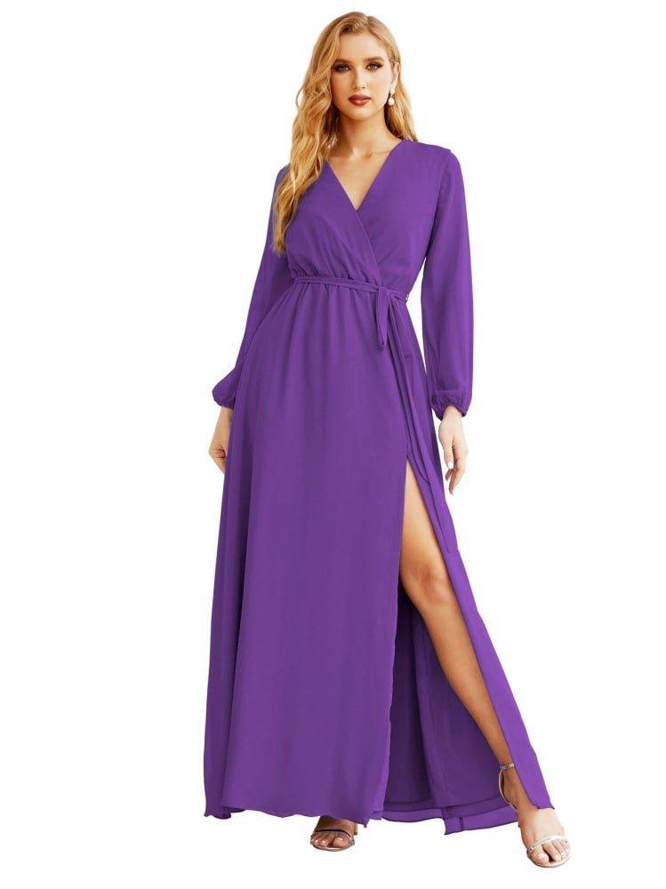 Women's Chiffon Bridesmaid Dress A line Long Sleeves Formal Evening Prom Gown for Wedding Guest SEA28032