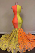 Yellow and Orange Mermaid Prom Dress Lace Long On Sale