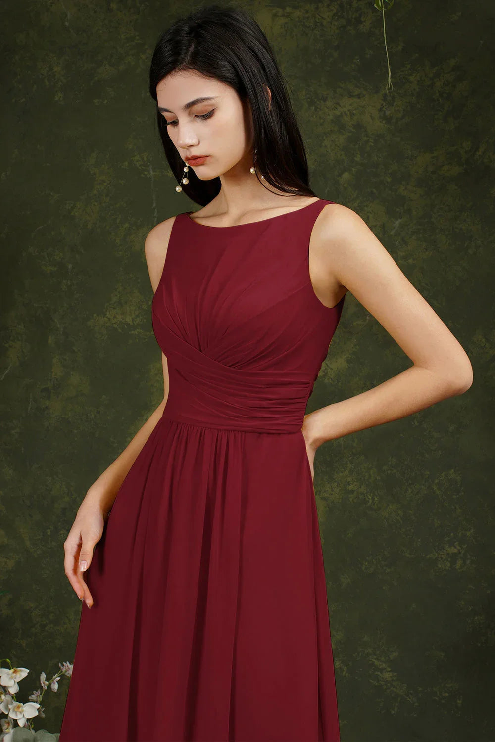 Yellow Bateau A-Line Chiffon Ruffles Split Floor-length Bridesmaid Dress With Pockets