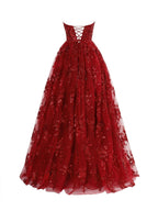 A Line Strapless Pleating Long Prom Dress With Applique